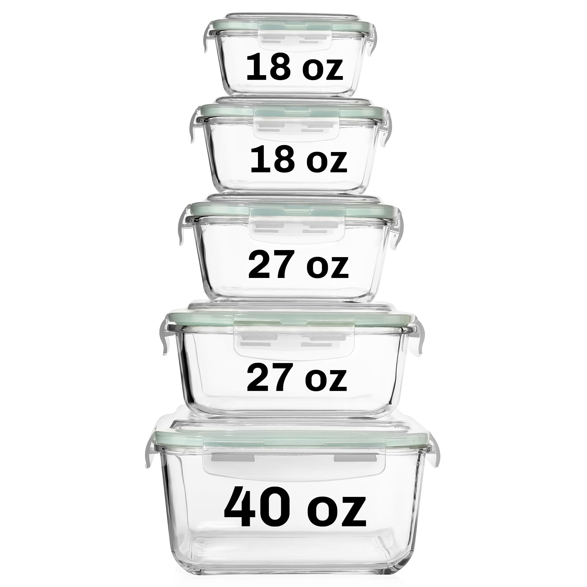 Razab10 Pcs Glass Food Storage Containers with Lids – 40, 27, 17 Oz | Airtight Glass Storage Containers, BPA-Free meal prep containers reusable glass - Leakproof Kitchen Containers for Organizing