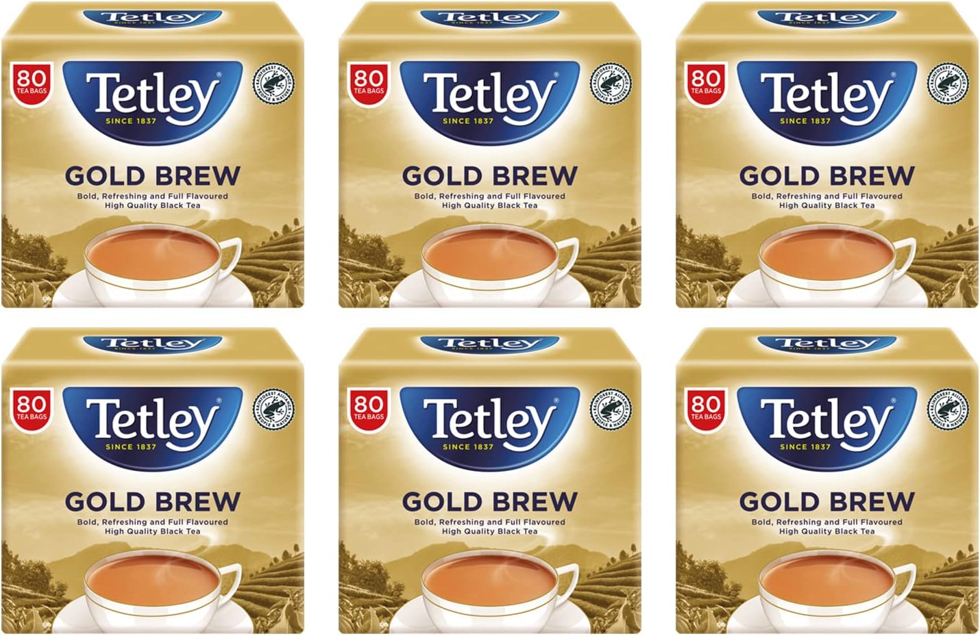 Tetley Gold Brew Black Tea Bags (Contains 6 x 80 Pack of Gold Brew