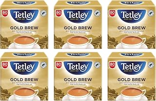 Tetley Gold Brew Black Tea Bags (Contains 6 x 80 Pack of Gold Brew) Blended with a Delicious Selection of African Black Teas