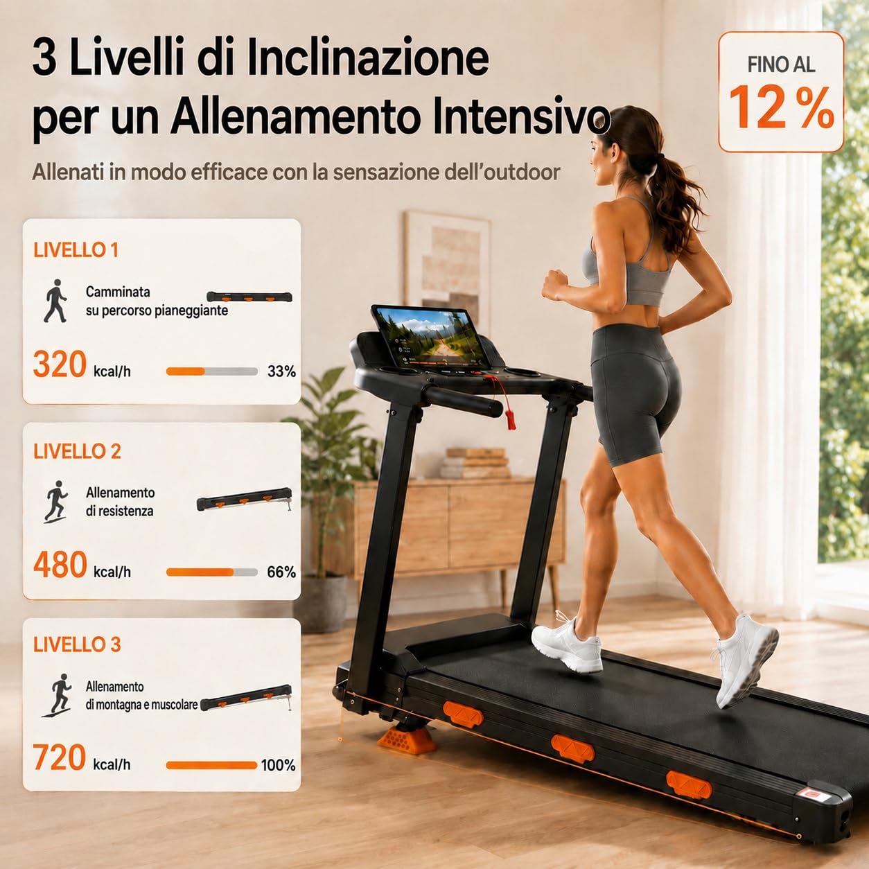 Tapis Roulant Salvaspazio con Inclinazione 12%, Walking Pad Pieghevole 12km/h, Tapis Roulant Elettrico Pieghevole per Casa, Motore Silenzioso 3.0HP, Display LED, Portata 138 kg