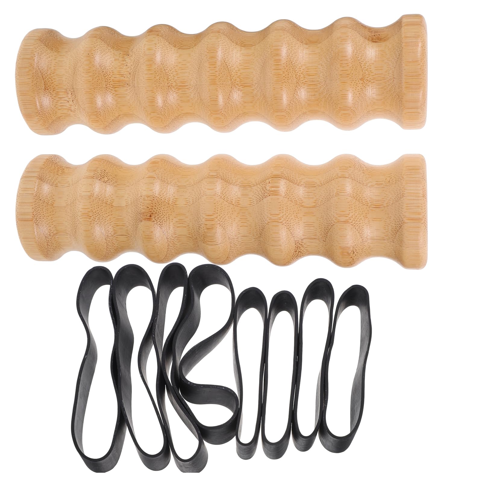 Fasce Elastiche con Manici in Legno, 2 Pezzi per Allenamento | 8 Fasce Incluse, Resistenza Regolabile, Design Portatile, Uso in Gym e Body Sculpting