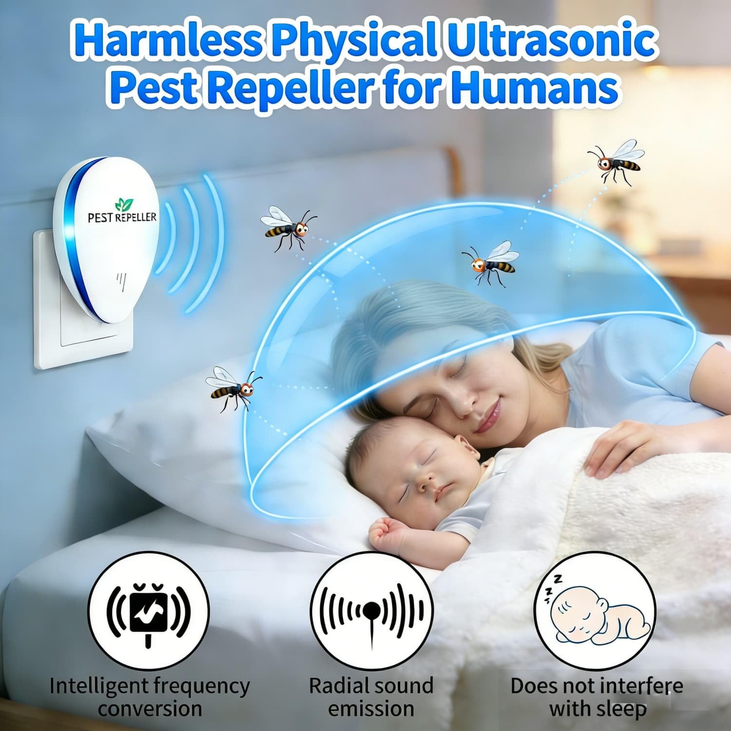 Repellente Ultrasuoni 2026, Repellente Zanzare Ultrasuoni & Controllo dei Elettronica Anti Topi, Mosche, Scarafaggi, Ragni, Formiche,Innocuo per Animali Domestici e Umani(Pacchetto di 4)