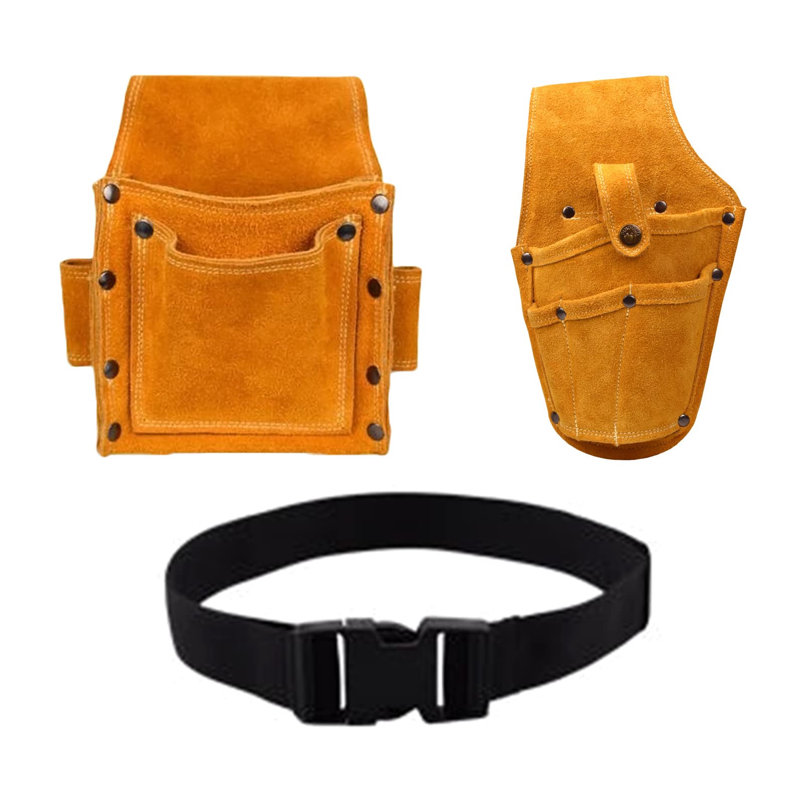Lot de 2 sacs de perceuse électrique avec ceinture pour perceuse électrique, clé à molette, ciseaux, sacs à outils pour charpentiers, sacs à outils pour électriciens, sacs à outils pour homme