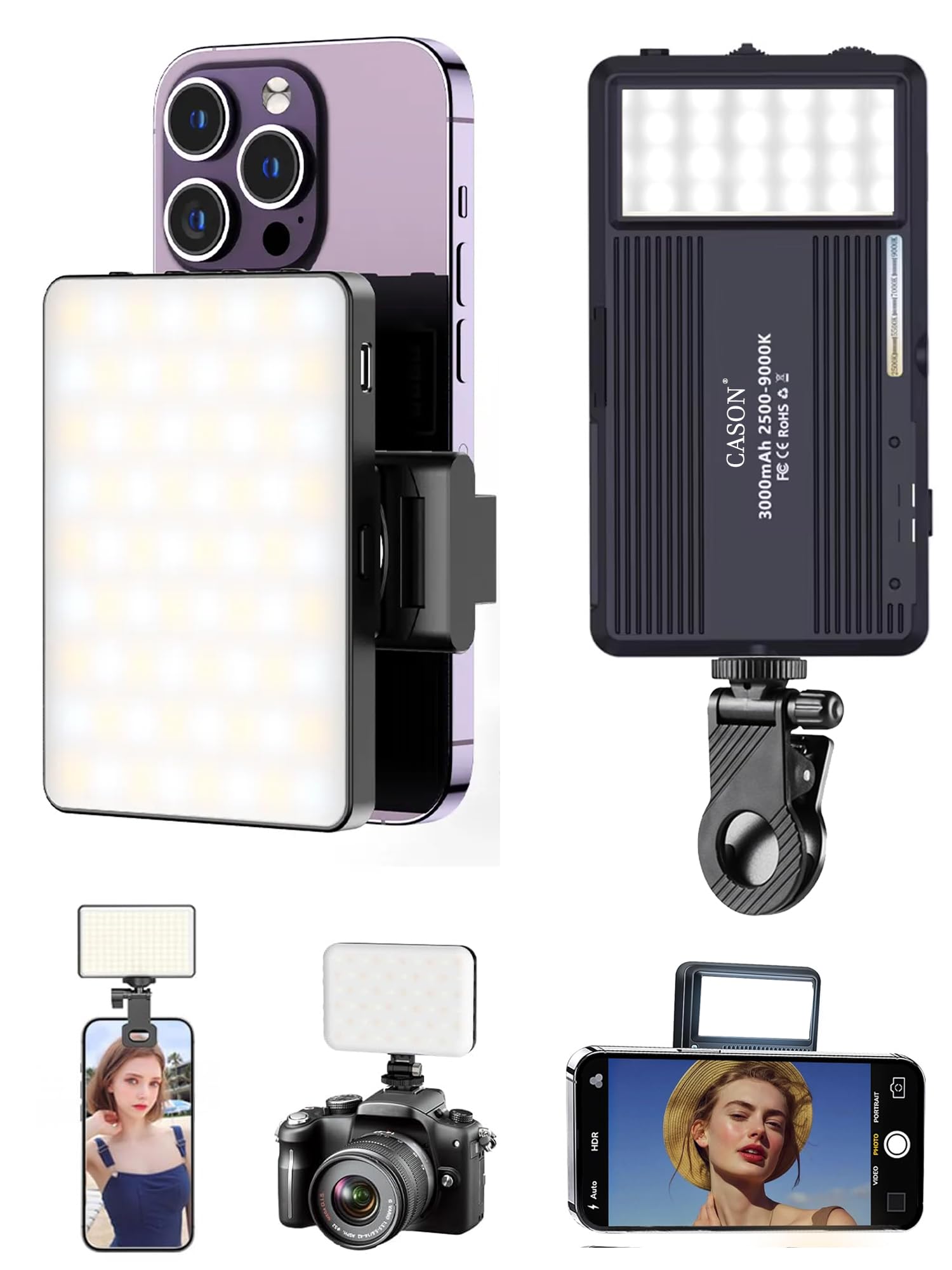 Cason 2 in 1 Portable Light for Video Shooting YouTube -Dimmable 2500-9900K Photography Camera Light/Ring Light for Phone,Clip On Laptop Lights-Rechargeable 3000mAh Battery-image-48