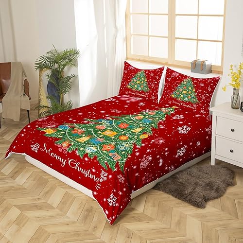 Miniatura 2 de Erosebridal Funda de edredón de árbol de Navidad, tamaño Queen, juego de ropa de cama de copo de nieve para niños y niñas, decoración de Navidad,