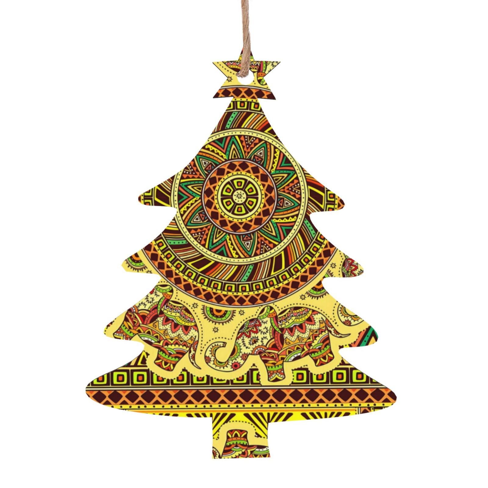 Christmas Wooden Ornaments For Tree Decoration Indian Elephant And Ethnic Hanging Bauble Home Decor (Christmas Tree Shape)