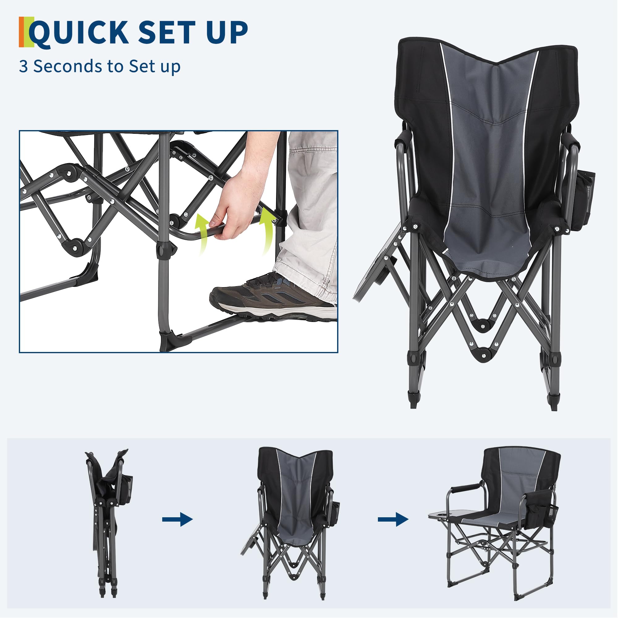 Chaise Camping réalisateur XXL 180 kg Dossier Haut Tablette |