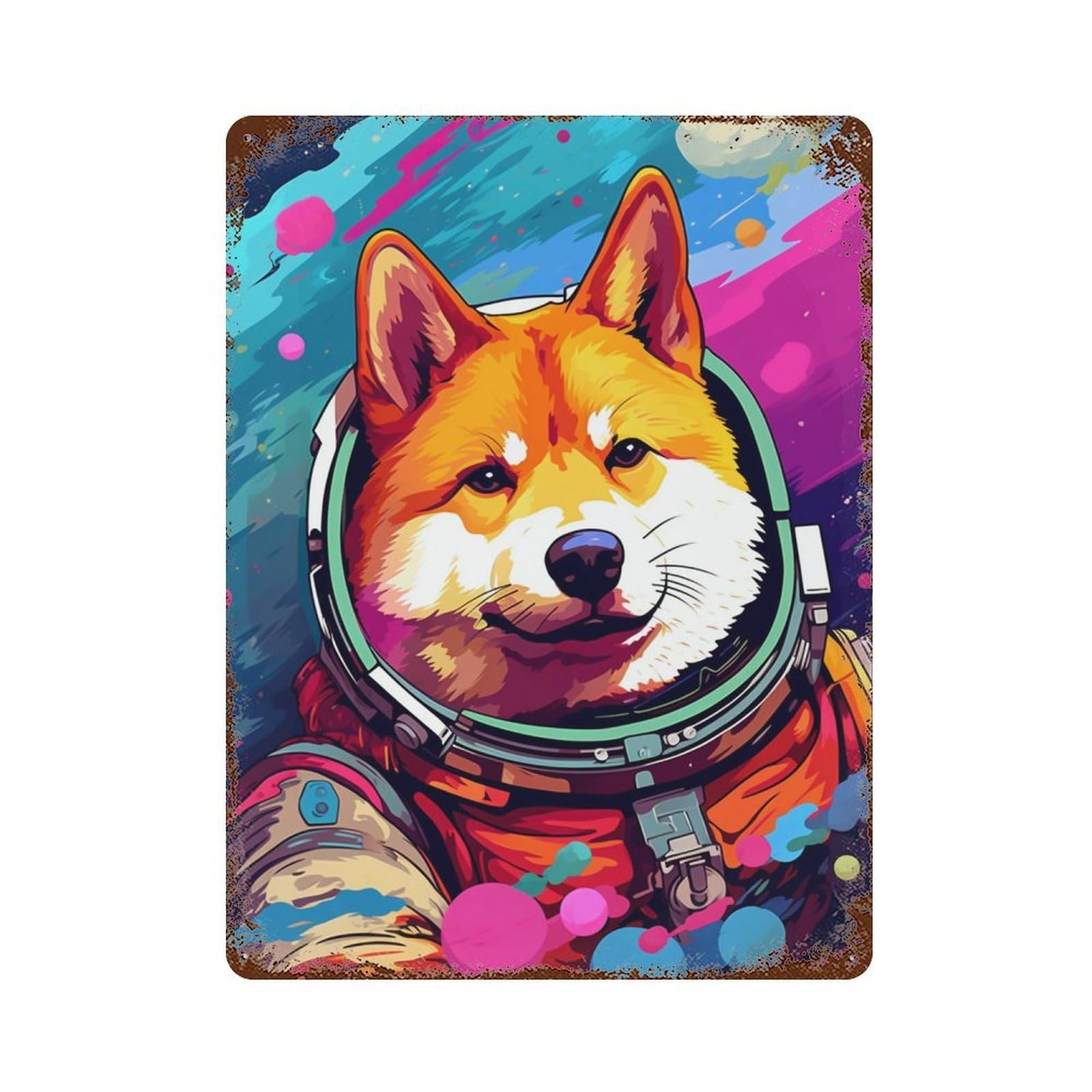 Space Dog Explorer-184 Rusty Metal Tin Sign 15.7"x11.8", Rustic Home Decor for Garage, Pub Or Kitchen
