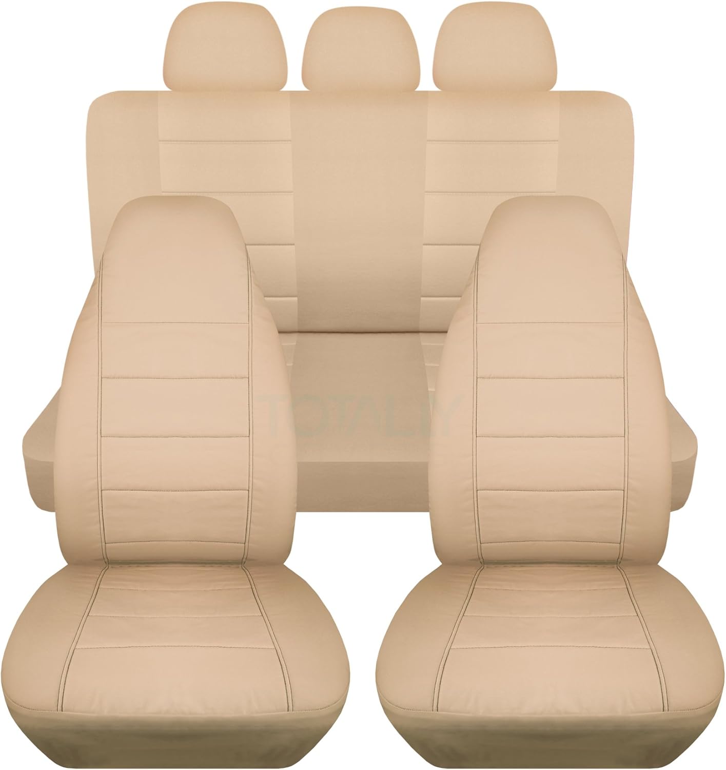 Totally Covers Solid Car Seat Covers w 3 Rear Headrest Covers: White - Universal Fit - Full Set - Front Buckets & Rear Bench - Option for Airbag/Seat Belt/Armrest/Release/Lever/Split Compatible