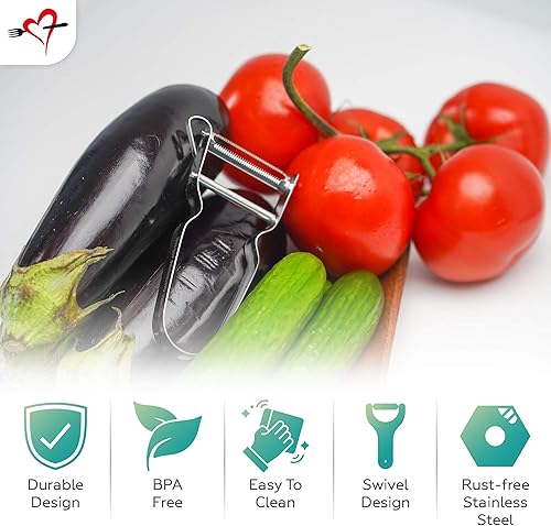 Miniatura 6 de IGA Pelador para papas, peras, zanahorias, pepinos, frutas y otras verduras con facilidad, acero inoxidable supremo, apto para lavavajillas