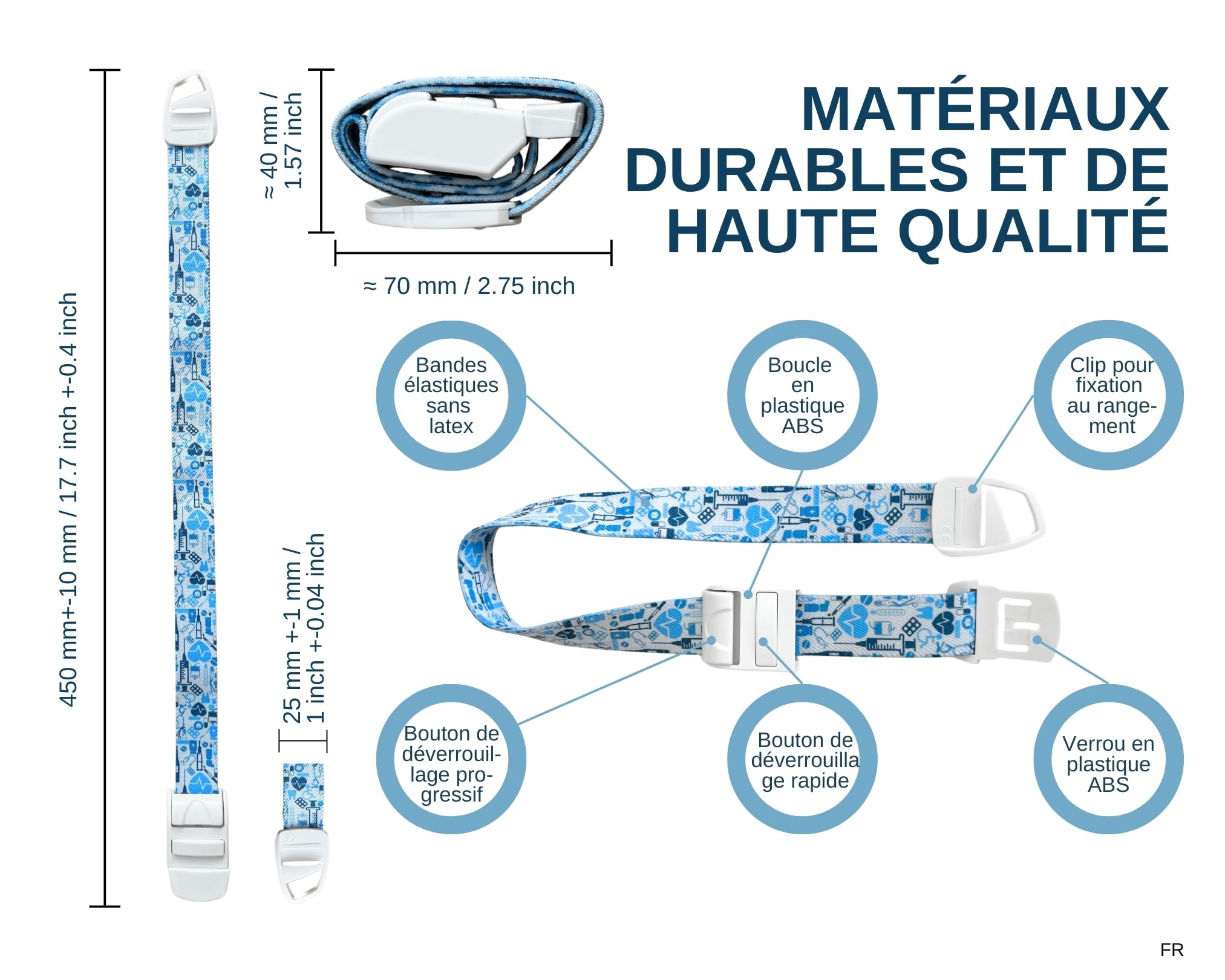 Garrot d'infirmière médicale avec motif astrologique soleil et lune, libération rapide et lente – Boucle en plastique ABS, bande élastique sans latex – Parfait pour les médecins, les