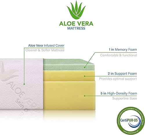 Miniatura 2 de AC Pacific Aloe Luxury - Colchón de espuma viscoelástica con extracto de aloe vera para dormitorio, suave, con infusión de extracto de aloe vera,