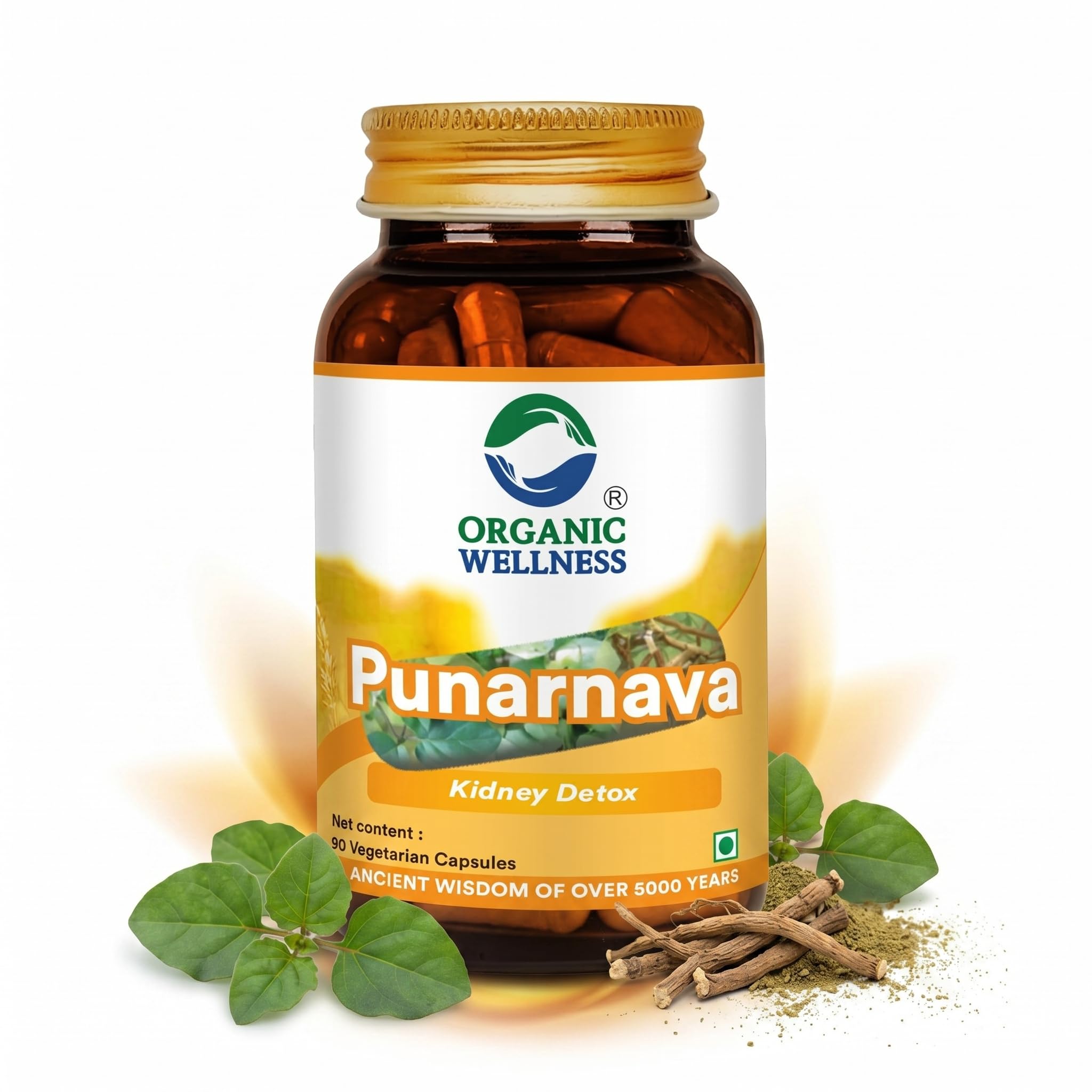 Organic Wellness Punarnava Kidney Detox Supplement For Men & Women Rich With Anti-inflammatory Properties Helps In Digestion & Kidney Health (90 N Veg Capsules)