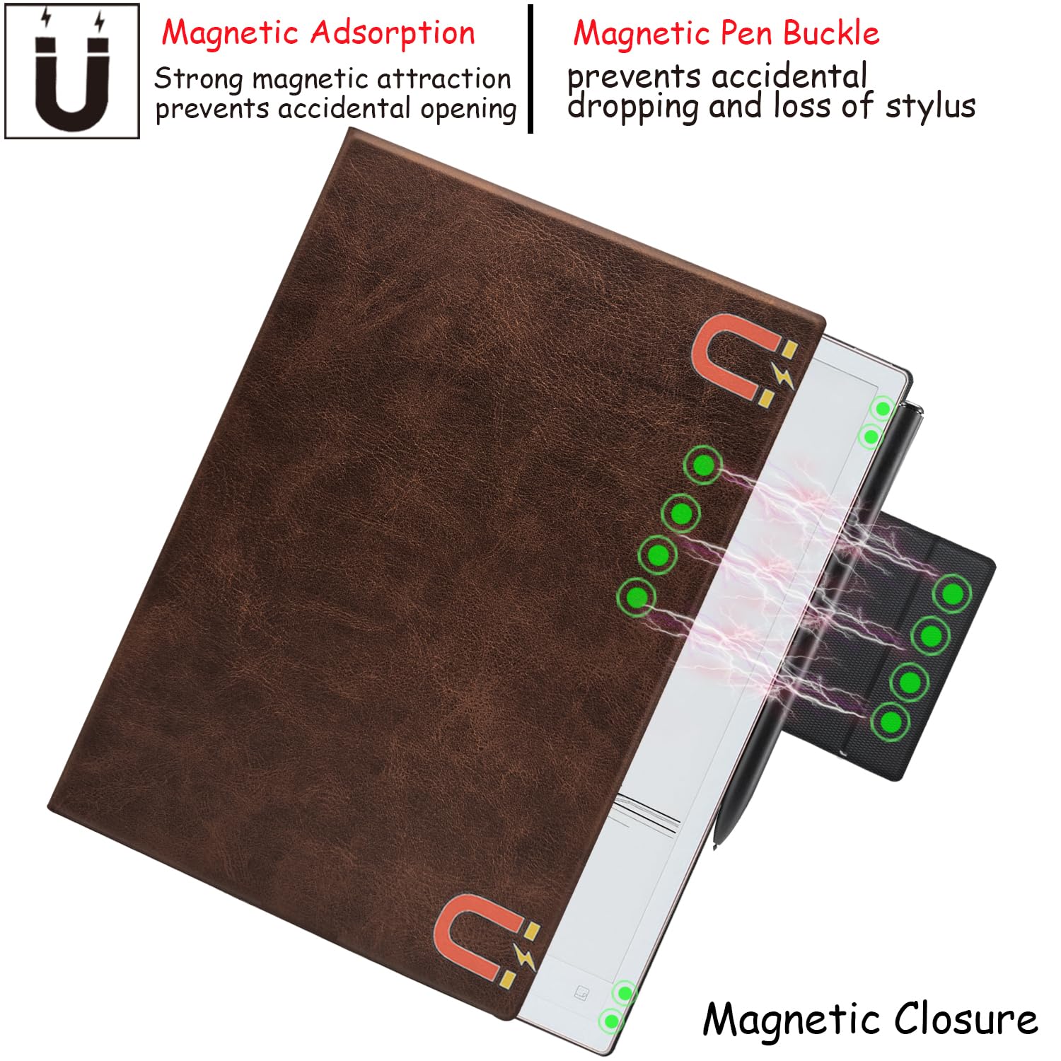 Custodia a libro con supporto magnetico per tablet iFLYTEK AINOTE 2, 10,7" E-Ink (2025), ultra sottile, leggera, in pelle PU, con fibbia magnetica e funzione sleep/wake automatica (marrone