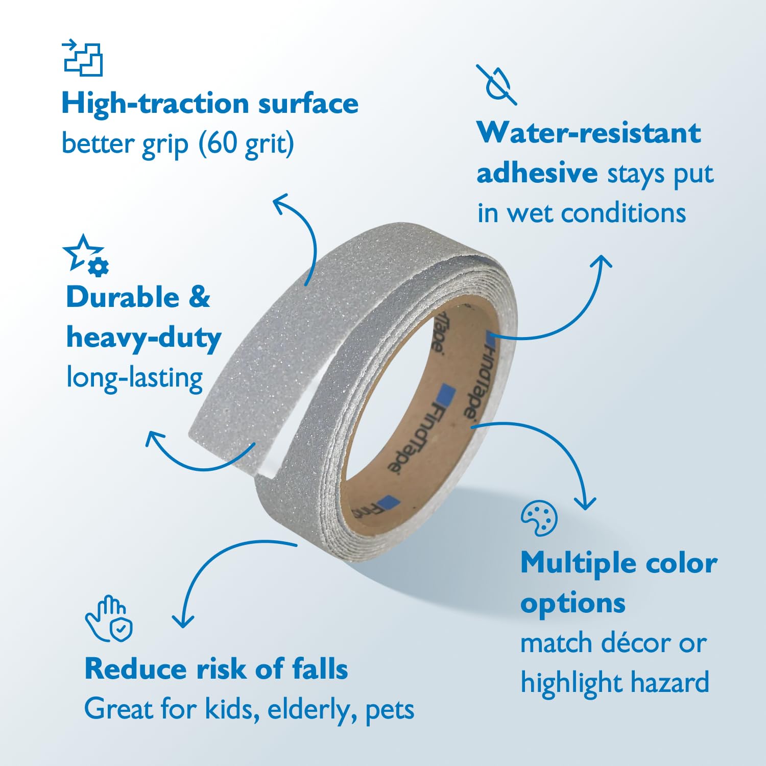 FindTape AST-35 Cinta antideslizante premium [colores, grano 60]: 12 in. x 60 ft. (Gris)
