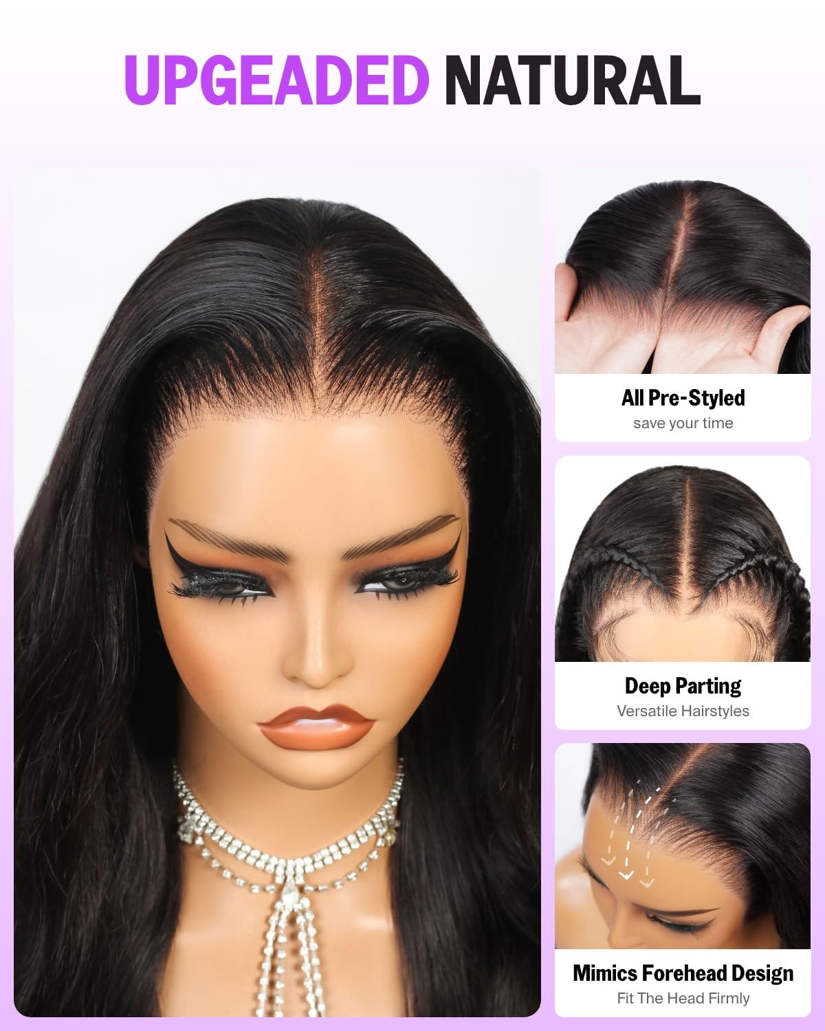 MEGALOOK 13x6 HD Lace Front Wig Human Hair Upgraded Ear-To-Ear Frontal Glueless Wigs Peluca Cabello Humano 12A Pre Plucked Pre-Bleached Pre-Cut Straight Drawstring Wig with Ear Tapes 22 Inch
