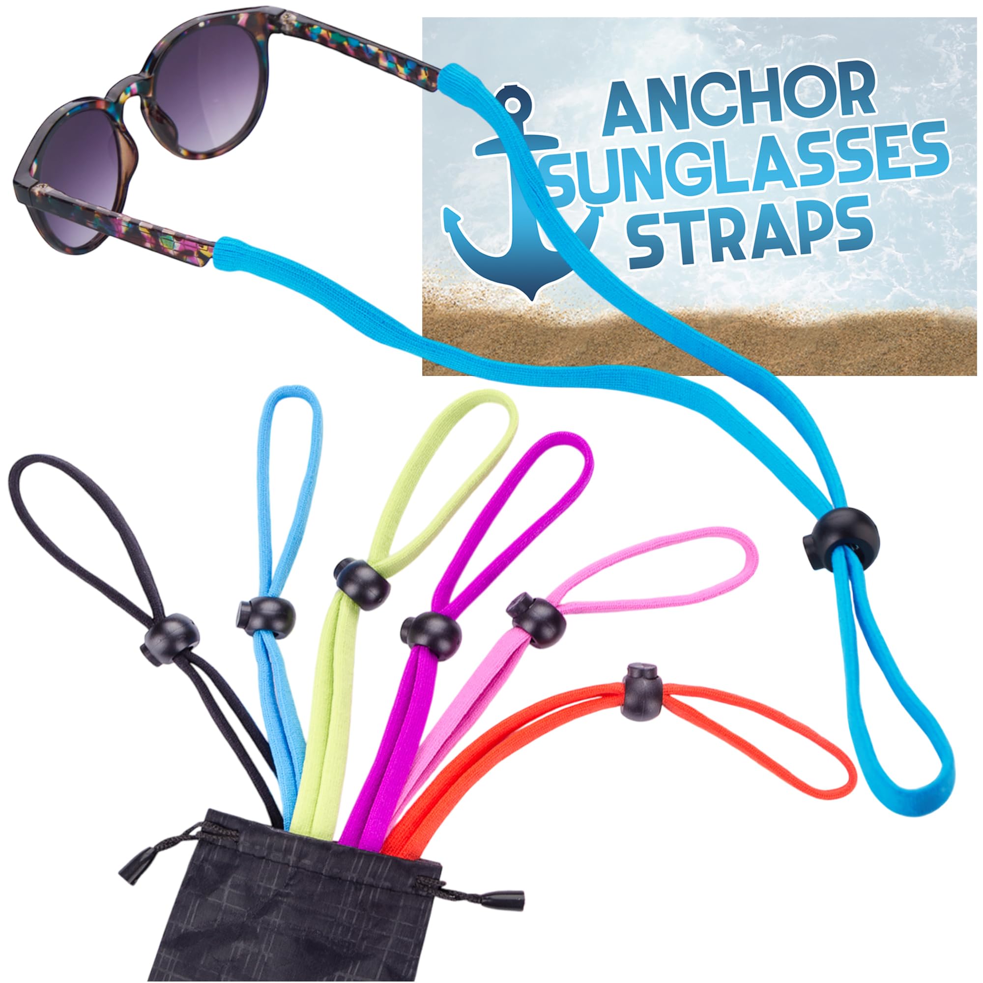 Adjustable Sunglasses Straps - Sports Eyeglasses Strap for Kids, Men & Women - Athletic Eye Glasses Holders Around Neck for Reading, Safety & Outdoors