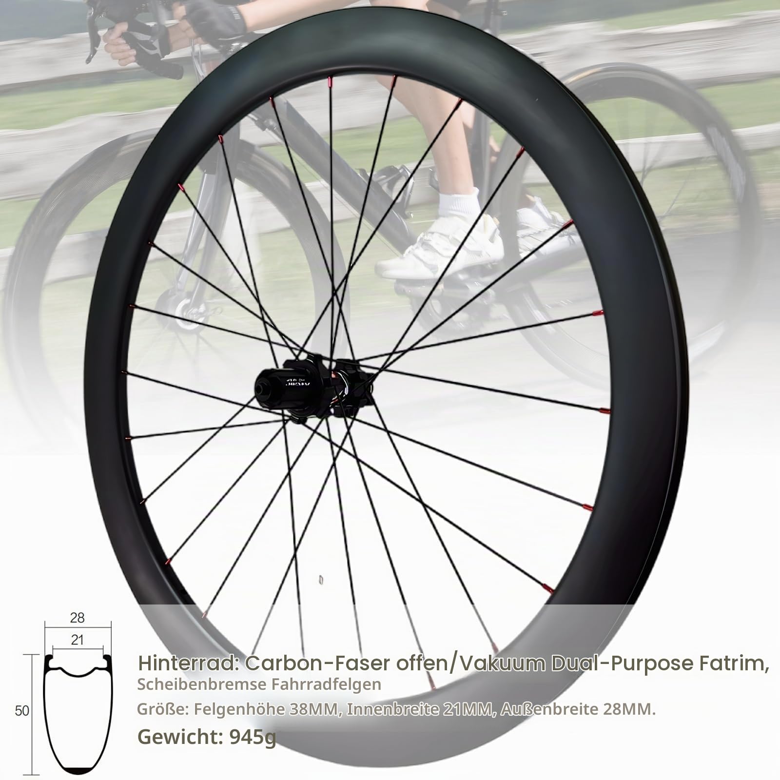 felgenhöhe rennrad HZXQCVB 700C Rennrad-Laufradsatz Carbon-Faser-Felgen 38/50mm Höhe Schnellspanner Scheibenbremse 24H Straight Pull Nabe Für 7-12 Gang Kassette(50MM) Sport & Freizeit e-commuter Colo:CELESTIAL/LLGREENION+LLAMBER Foto: Bis zu 45