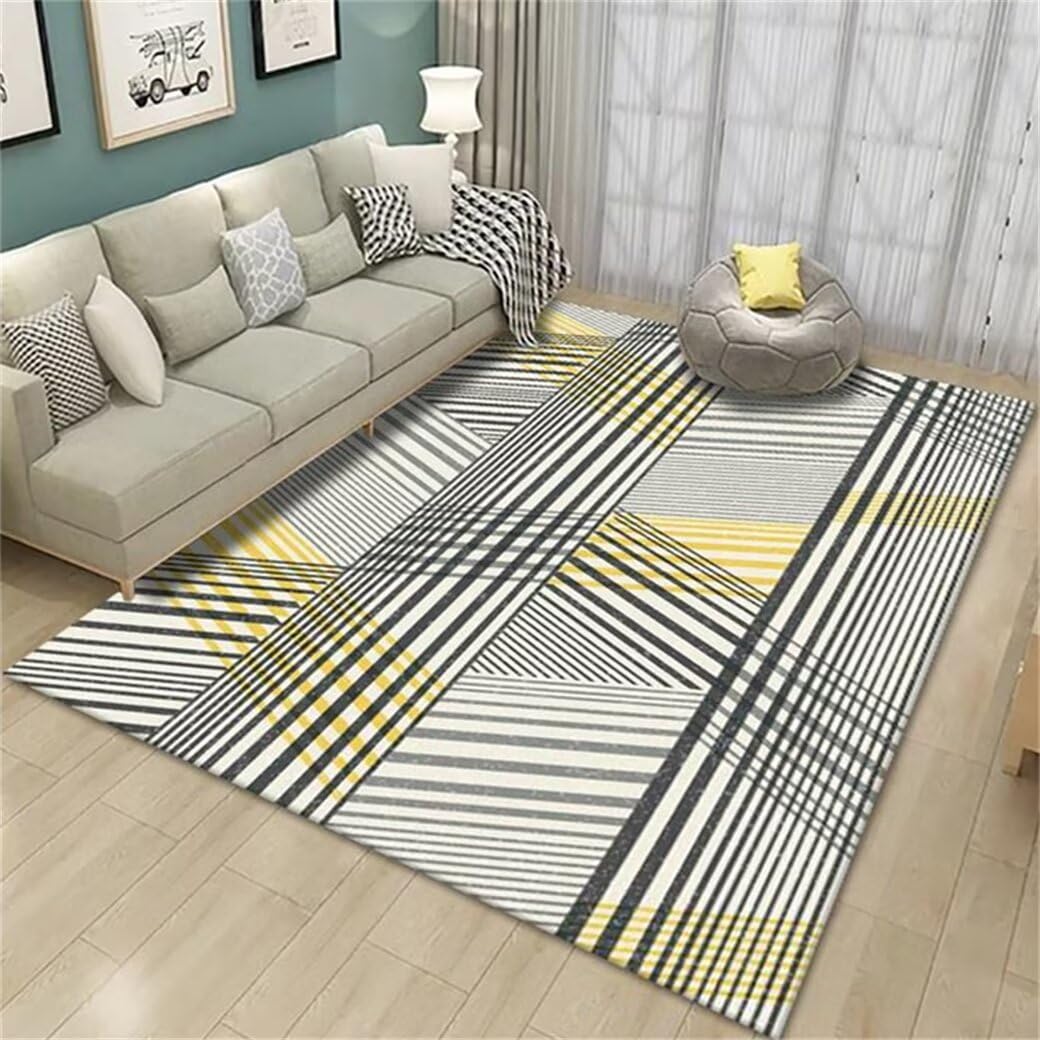 Tapis de conception géométrique grise et jaune haut de gamme