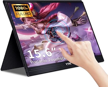 ytk Touchscreen Portable Monitor,Portable Touchscreen,15.6 inch 1920 * 1080 Second Screen Portable Monitor Screen with usd Type-c Double Speaker for Laptop and Gaming Screen