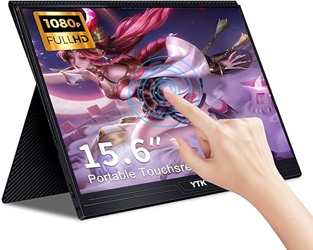 ytk Touchscreen Portable Monitor,Portable Touchscreen,15.6 inch 1920 * 1080 Second Screen Portable Monitor Screen with usd Type-c Double Speaker for Laptop and Gaming Screen