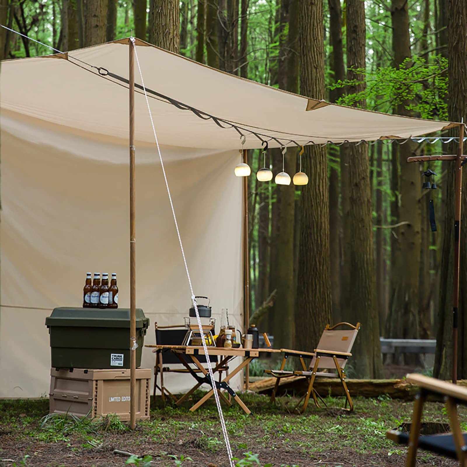 Tarp kempingowy Wodoodporny, Hamock Rain Fly Namiot Tarp, 3×4m Prostokąt Lekki Tarp kempingowy Przenośny Deszczowy Mucha do Kempingu Plecak Podróżowanie Outdoor Adventure (Khaki)