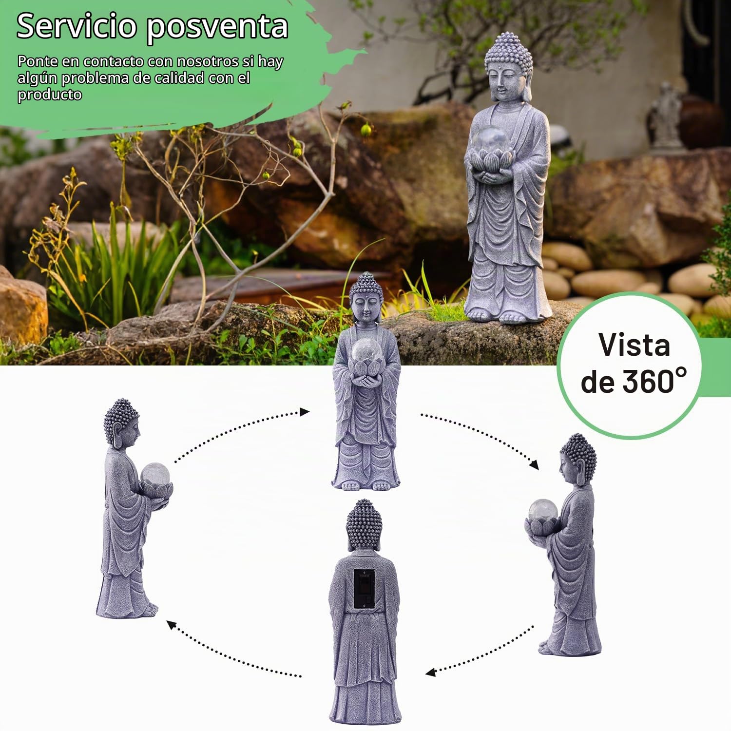 Yeomoo Figura de Buda solar de 46 cm de altura, con efecto de crackle, gran decoración espiritual para jardín zen, meditación, yoga y feng shui, regalo para mujeres/mamá (jardín, terraza, salón