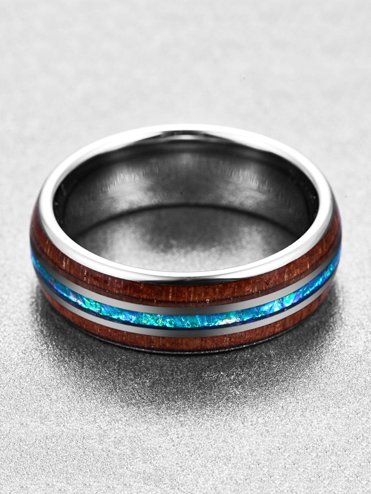 Vakki 8mm Herren Trauringe 8mm aus Wolframkarbid, Unisex Ring mit Meteoritenimitat und Holz Größe 54.4(17.3)-67.2(21.4)