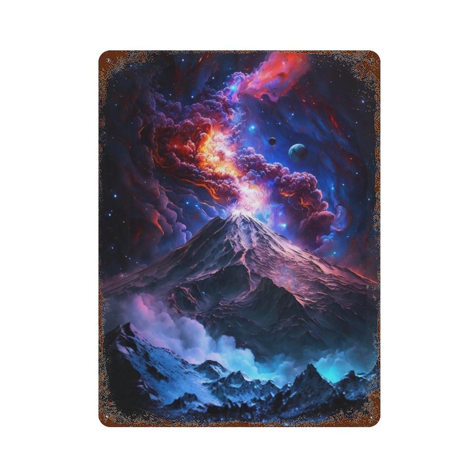 Volcanic Nebula Galaxy 15.7"x11.8" Rustic Tin Plaque, Novelty Wall Decor for Bistro, Counter And Cafe Decor
