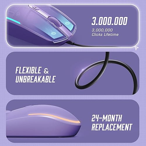 Miniatura 4 de seenda Ratón con cable - Ratones de computadora USB con cable con retroiluminación RGB LED óptico con cable USB adjunto para portátiles, portátiles,