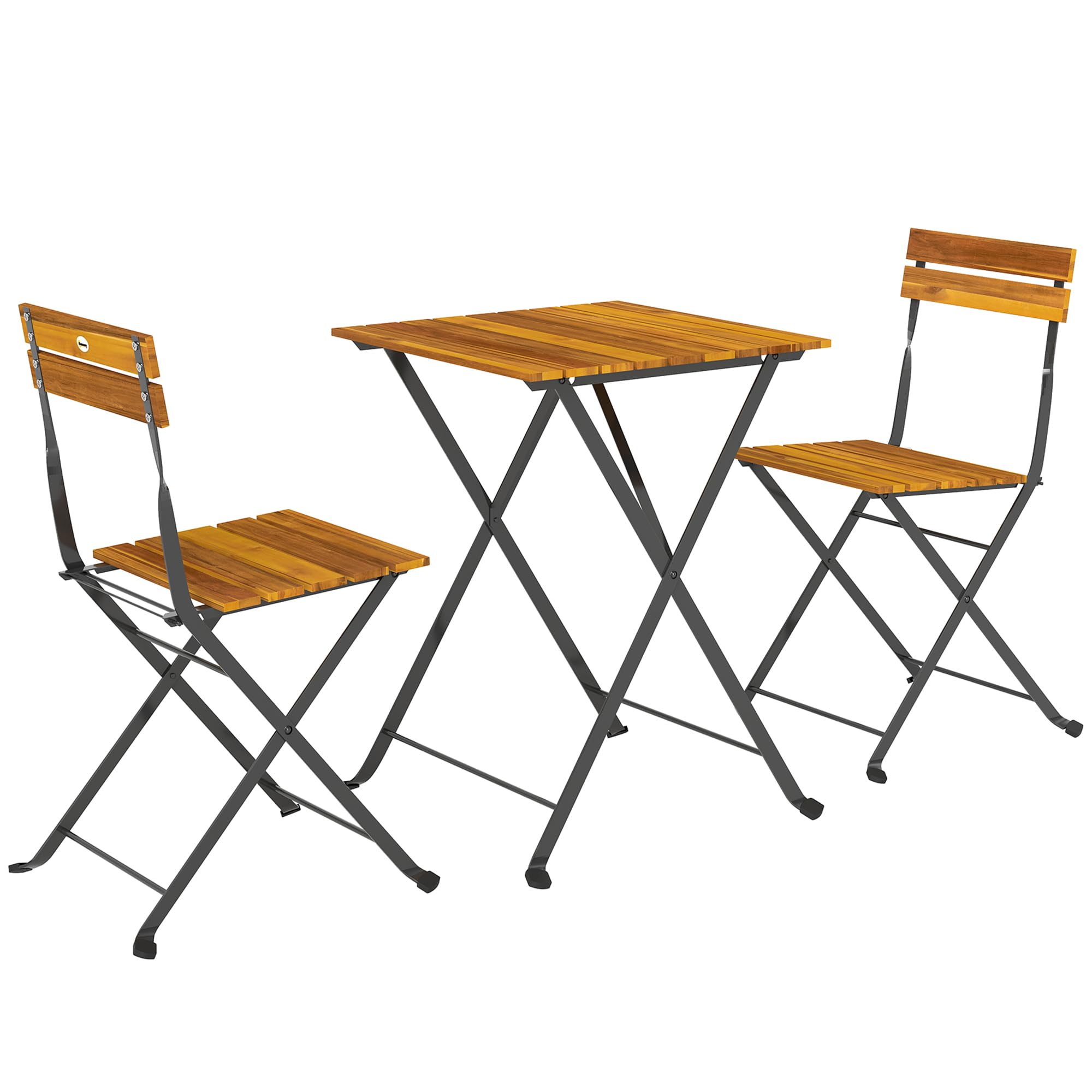 Outsunny Ensemble Bistrot de Jardin 3 Pièces, Salon de Jardin Extérieur 2 Personnes, Table Basse en Bois d'Acacia et Acier