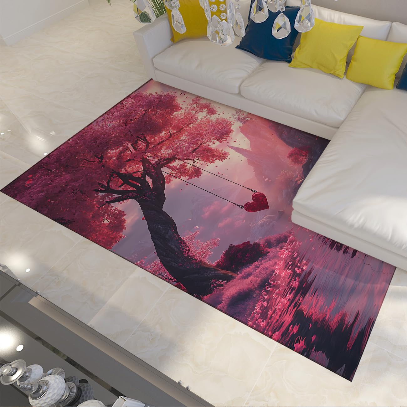 Carpette romantique rose pour descente de lit douillette en chambre de femme