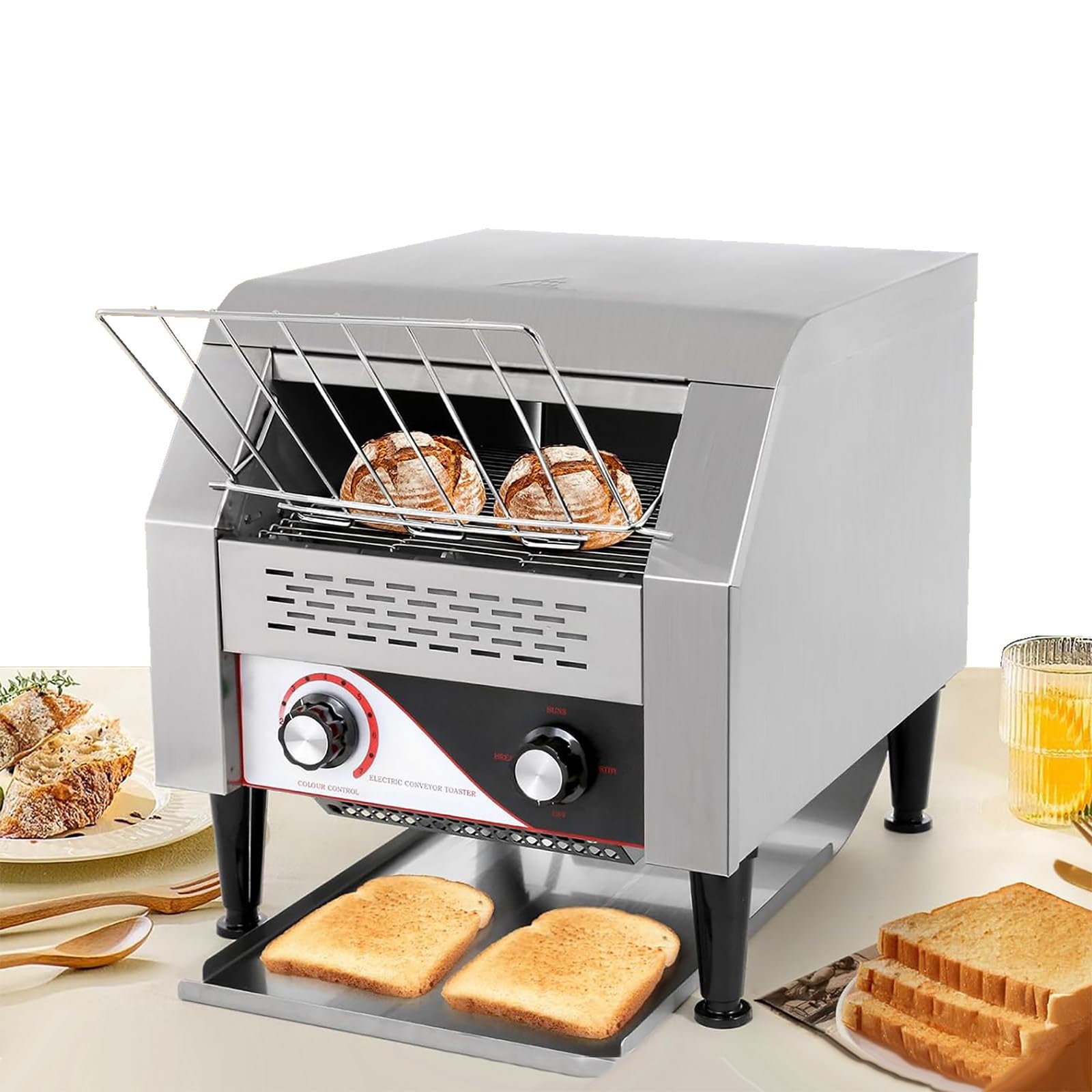 Tostadora Comercial, 150/300/450 Rebanadas/H, Tostadora de Acero para Restaurante con Cajas de Almacenamiento, Tostadoras Industriales de Alta Resistencia, Tostadoras de Bagels,300 Tranches/H