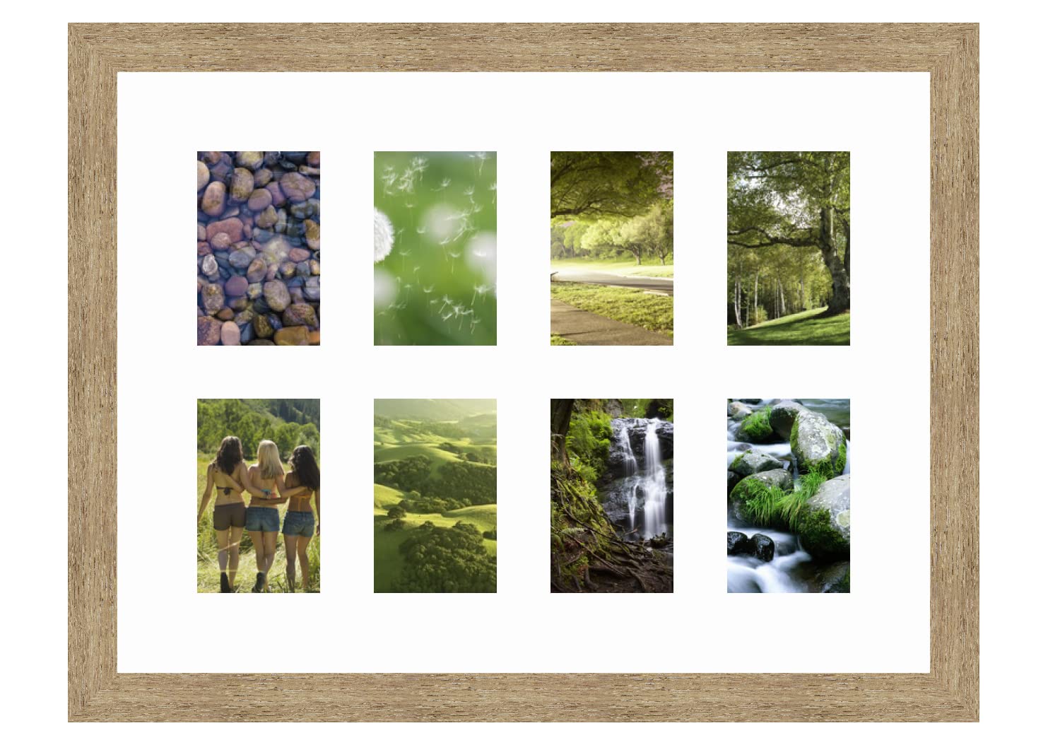 Cadre photo pêle-mêle 8 photos 10x15 cm beige naturel avec passe-partout blanc