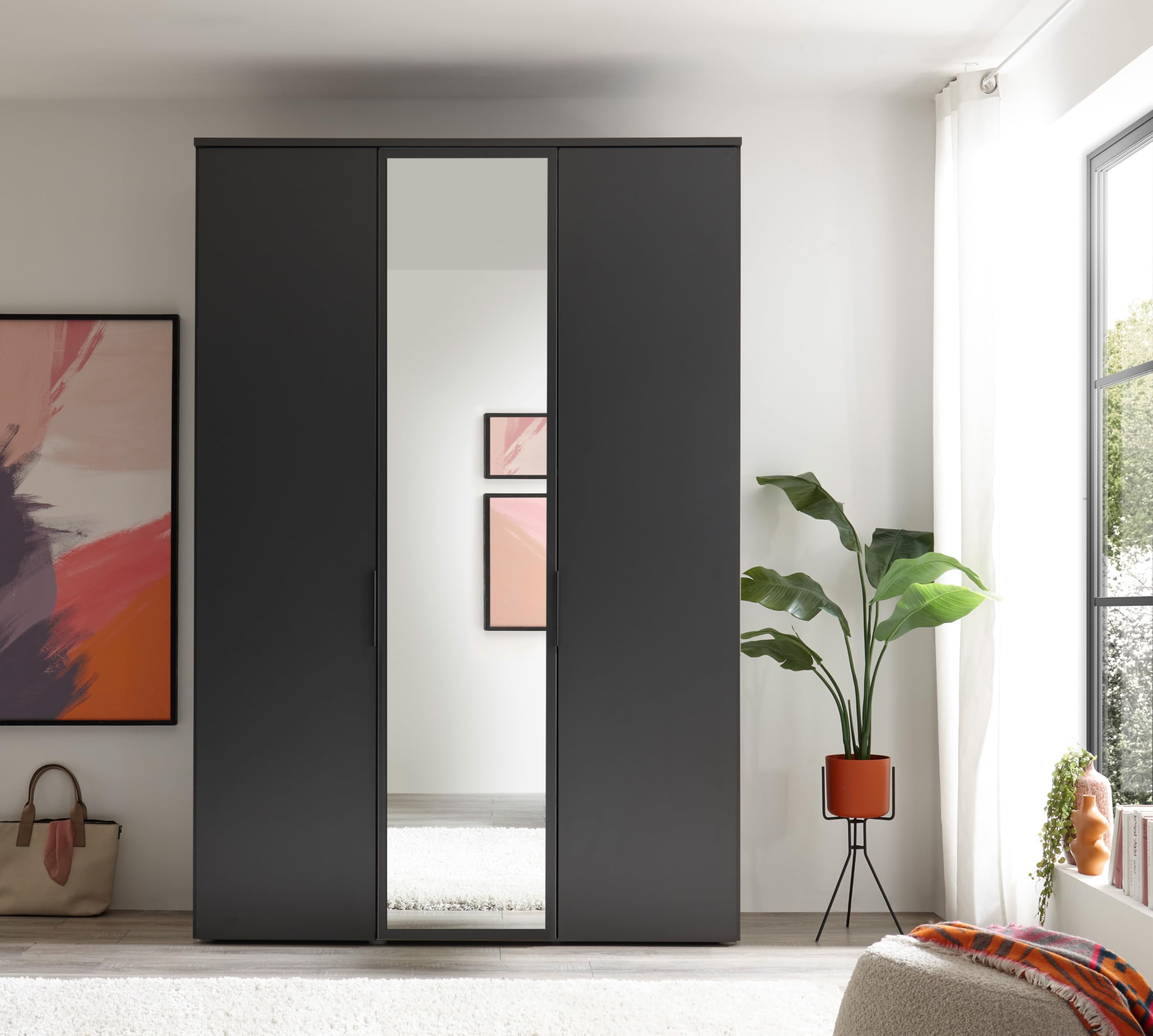 AVANTI TRENDSTORE Piombino - Armadio 2-3 ante battenti di qui 1 a specchio con ripiani asta per vestiti e un piccolo comò interno Dimensioni: LAP101,7x225x52cm (2 Ante) LAP 151,7x225x52cm (3 Ante)