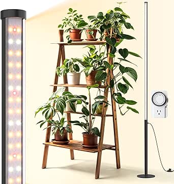 Barrina T10 Pro Standing Grow Light with Timer, 42W, 169 LEDs, Full Spectrum Vertical Grow Light for Indoor, Wide Coverage, 4FT to 5.6FT Height with Foot Switch, Ideal for Flowering and Tall Plants