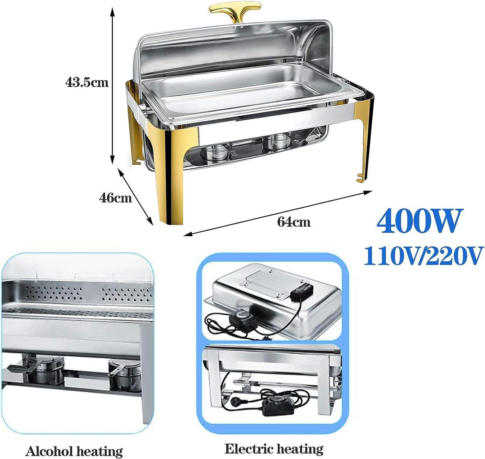 Calentador de Alimentos eléctrico Chafing Dish Chafer Chafing Dish Servidores y Calentadores de Buffet rectangulares comerciales: Mantenga la Comida Fresca y Deliciosa - 9L (A)