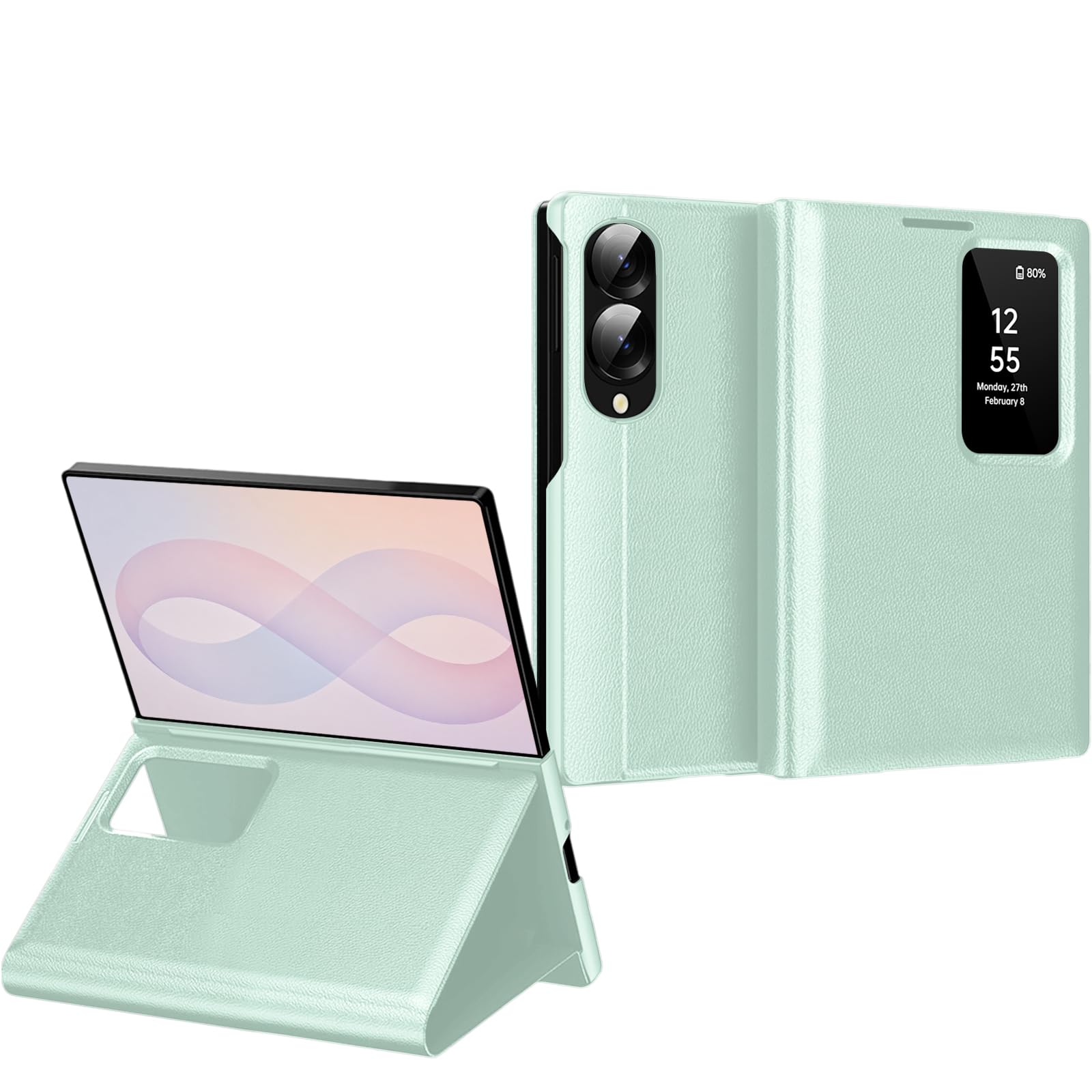 Custodia a portafoglio per Samsung Galaxy Z Fold 8, in pelle PU, con scomparto per carte di credito, supporto e finestra, antiurto con protezione per fotocamera, verde chiaro
