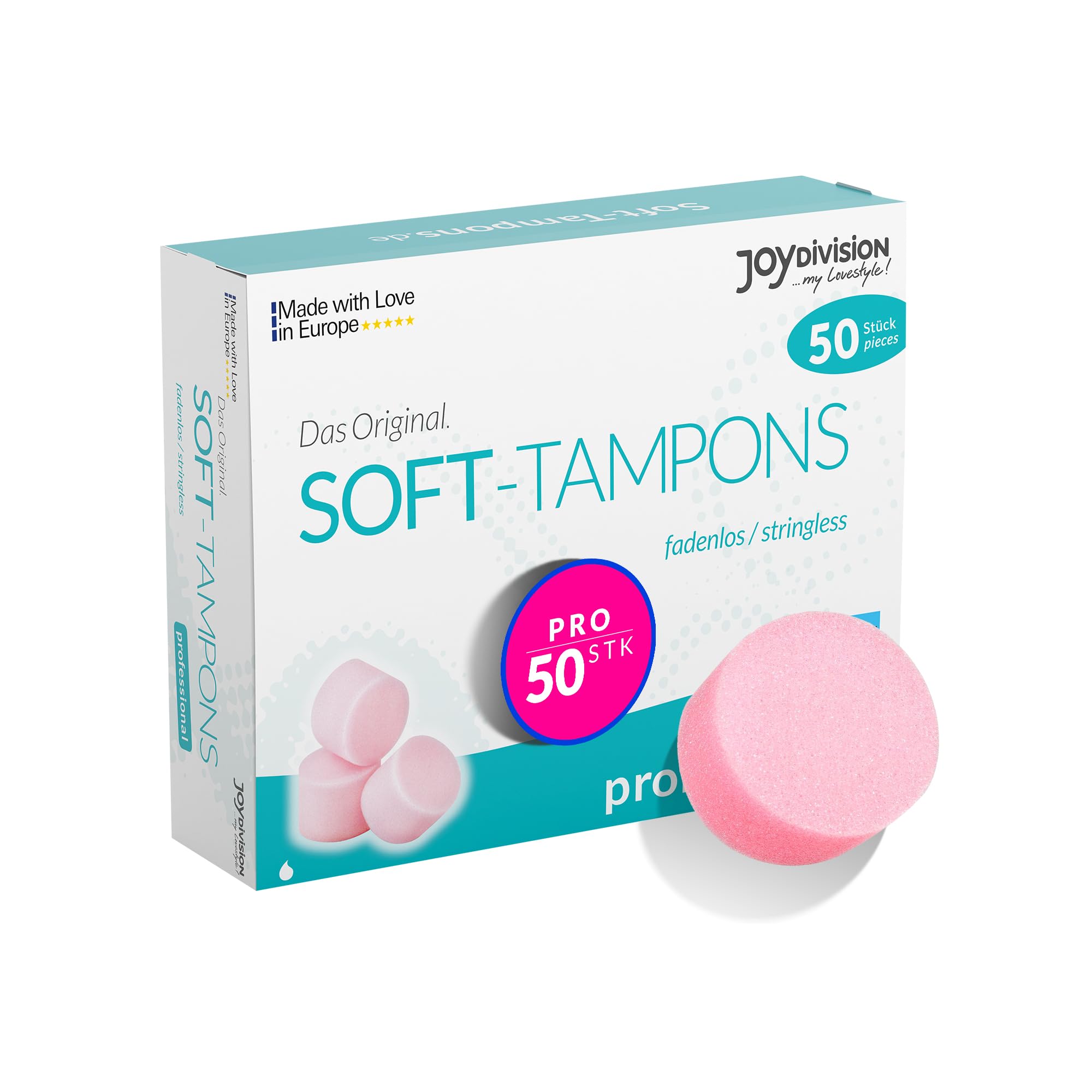 JOYDIVISION Soft-Tampons professional | 50 Stück | fadenlose Tampons Für Sport, Schwim Men & Spa | Men struationsschwämmchen ultra soft | leichtes Einführen & Entfernen | Softtampon Ohne Faden