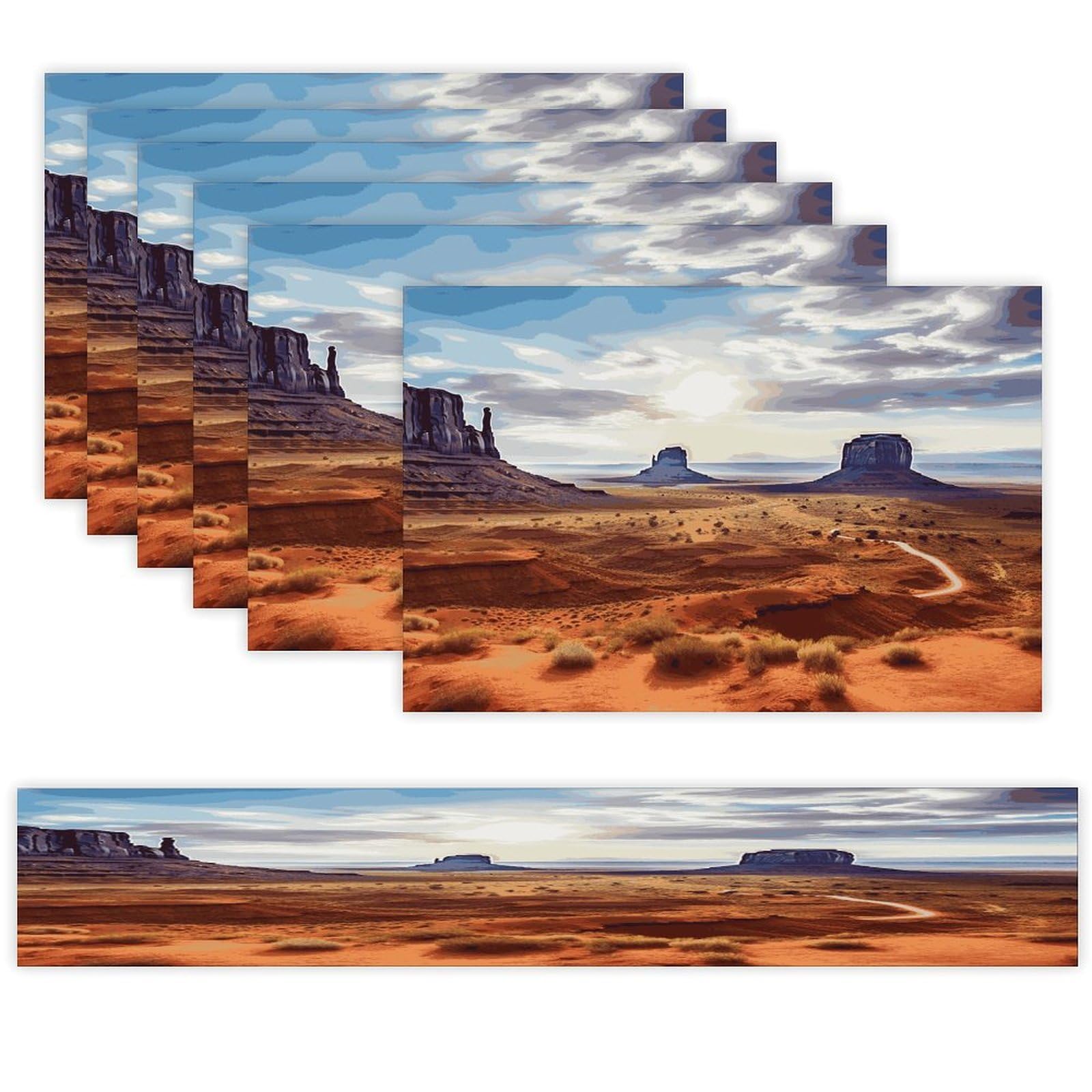 Landscape of Monument Valley Table Runner and Placemats Set of 6 Heat Resistant Washable Table Runners Dining Mat Sets Modern Cloth Place Mats Linen Table Decor for Kitchen Dining Room