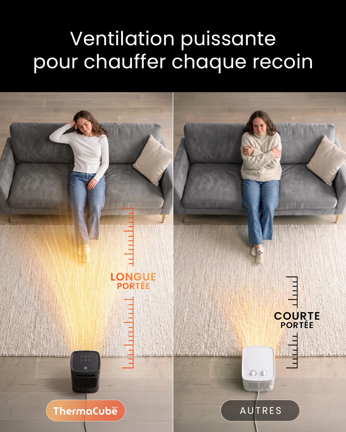 Pro Breeze Themacube mini Chauffage d'Appoint 1500W Céramique Soufflant Oscillant - Radiateur Électrique Mobile, Mode Ventilateur 2-en-1, Thermostat Éco, Télécommande, Écran Tactile Silencieux