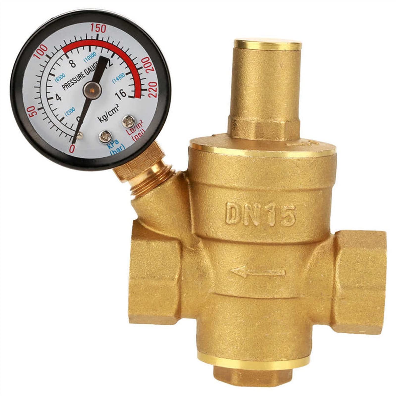 AOXIIUNNH Valve DN15 1/2 Brass Water Pressure Reducing Regulator Valve 0.05-0.8Mpa Adjustable Thread with Gauge Meter