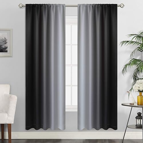 Miniatura 1 de SimpleHome Cortinas degradadas para oscurecer la habitación de la sala de estar, con bolsillo para barra, gradiente de negro a blanco grisáceo, con