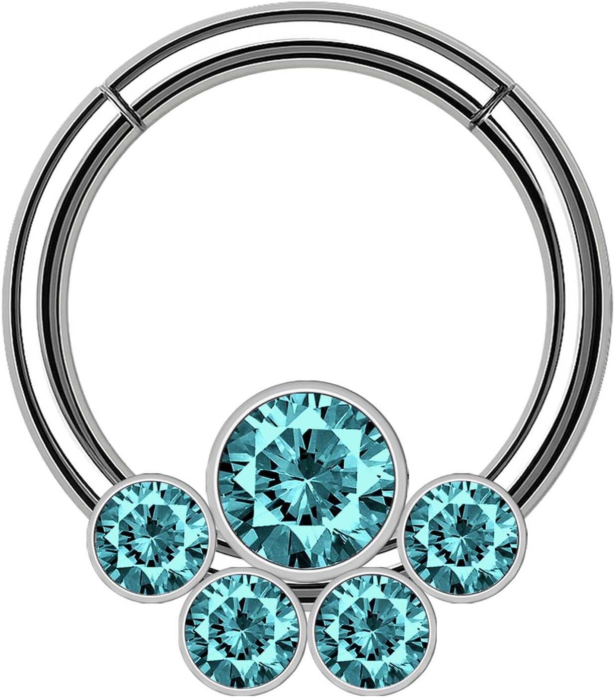 Surgical Steel Clicker Ring with Five Crystals Bezel Set, Elegant Nose Hoop Septum Jewelry Daith Earring Piercing Ring for Piercings