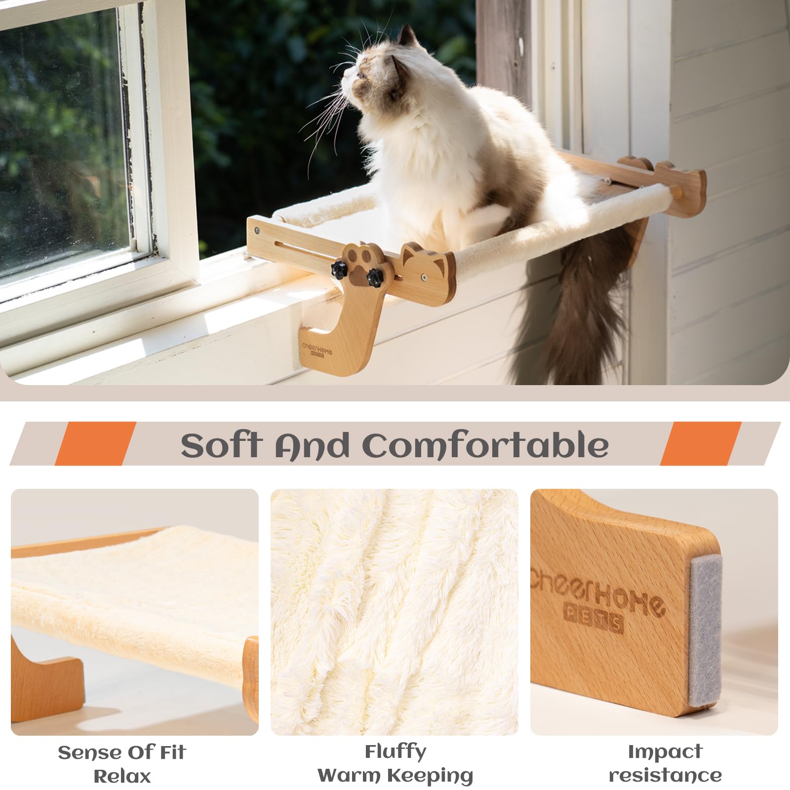 Cheerpals Heizungsliege Katze & Fensterliege aus Buchenholz – 2-in-1 Stabil Katzenhängematte für Heizkörper & Fensterbank, 56x38cm Große Liegefläche, Katzenbett Hängend ohne Bohren, Winter & Sommer