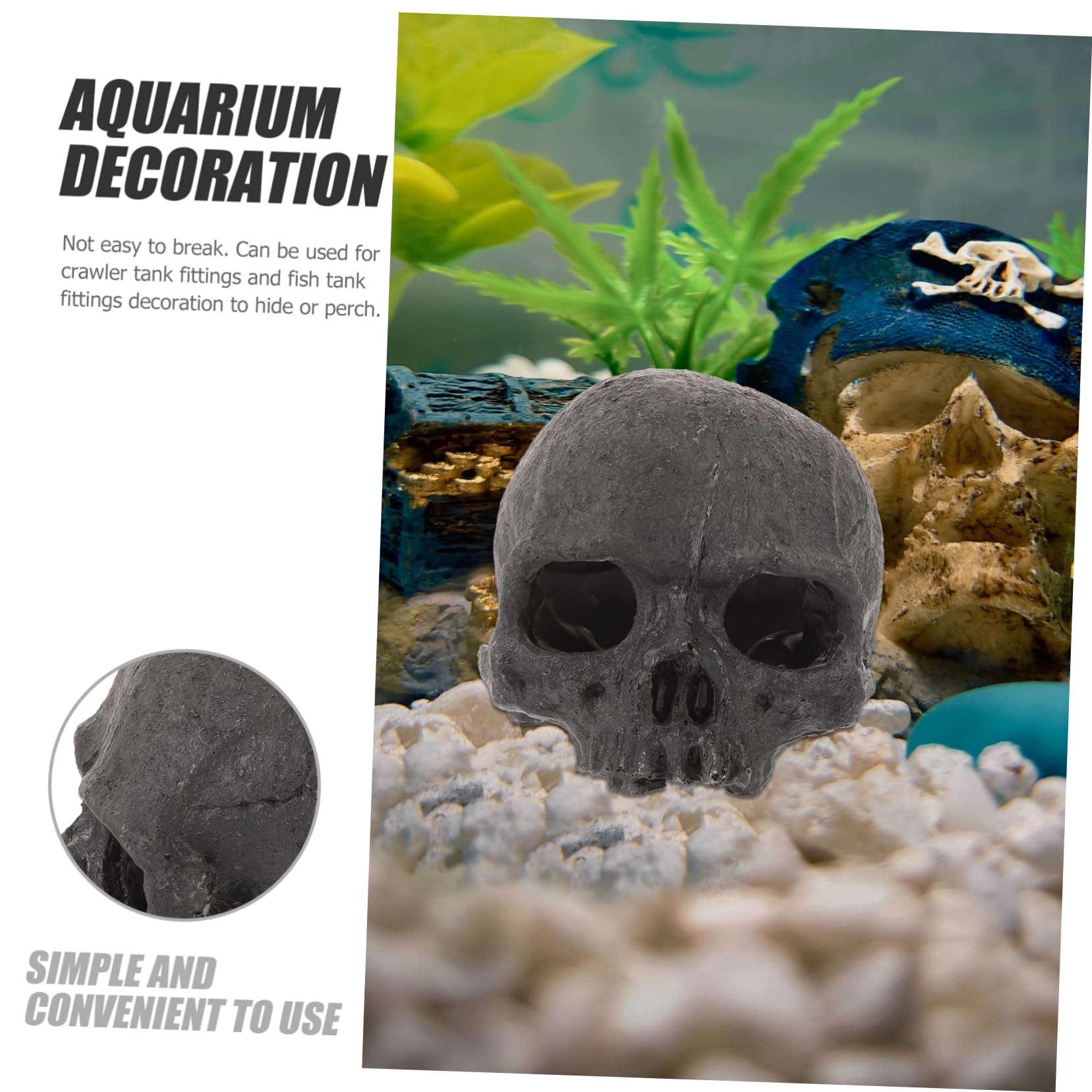 ULTECHNOVO 4 Stück Schädelschädel Ornamente -Aquarium- Aquarium-Höhlen- Aquariendekor Schädel dekorativ Fisch Aquarienverzierung Aquariumzubehör Harz Black