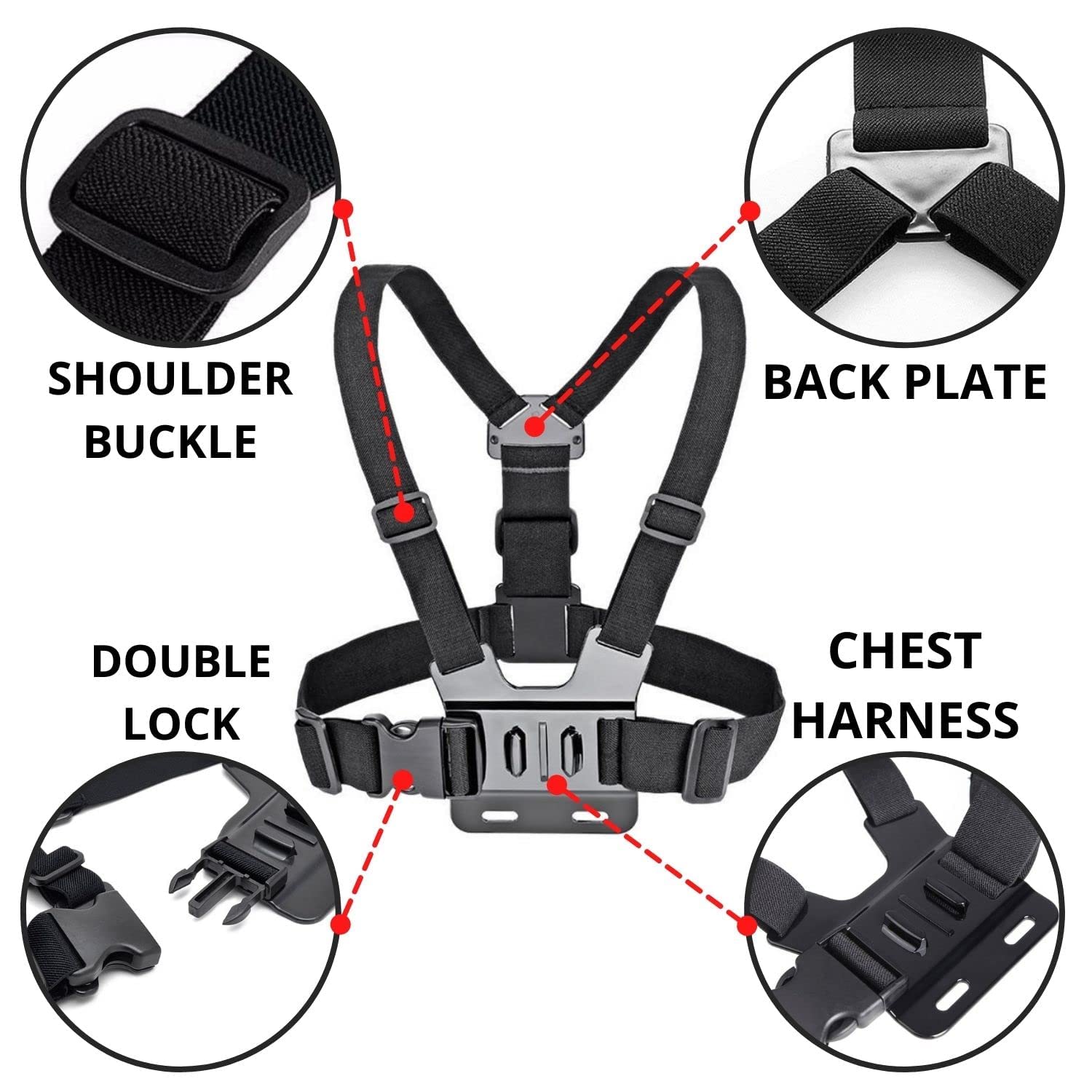 EYUVAA LABEL Camera Chest Strap Belt for Action Camera Adjustable Chest Harness Belt Mount 3 Points Elastic Stap Compatible with Gopro Hero 8/7/6,SJCAM, Yi (Black) 1