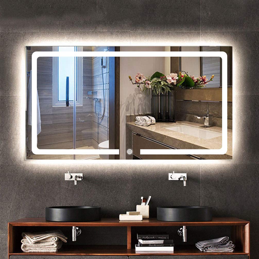 Inteligentne lusterko kosmetyczne LED 220 V, 80 x 130 cm, dwukolorowe światło, wielofunkcyjne elektroniczne odparowywanie, pozioma konstrukcja do łazienki i toalety, stylowe niezbędne akcesoria do