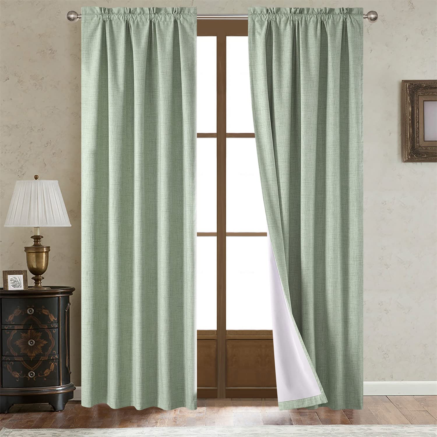 LOYOLADY Sage Linen Blackout Curtains 96 Inches Long 1 Panel 100% Blackout Linen Curtain for Living Room, Thermal Insulated Window Treatment Curtain & Drapes 100" W x 96" L