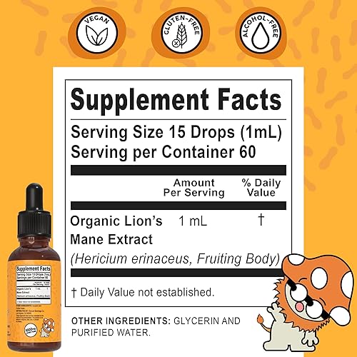 Miniatura 3 de Renude Extracto líquido de melena de león  Tintura de hongos, gotas de melena de león, suplemento para el cerebro y el apoyo inmunológico, promueve